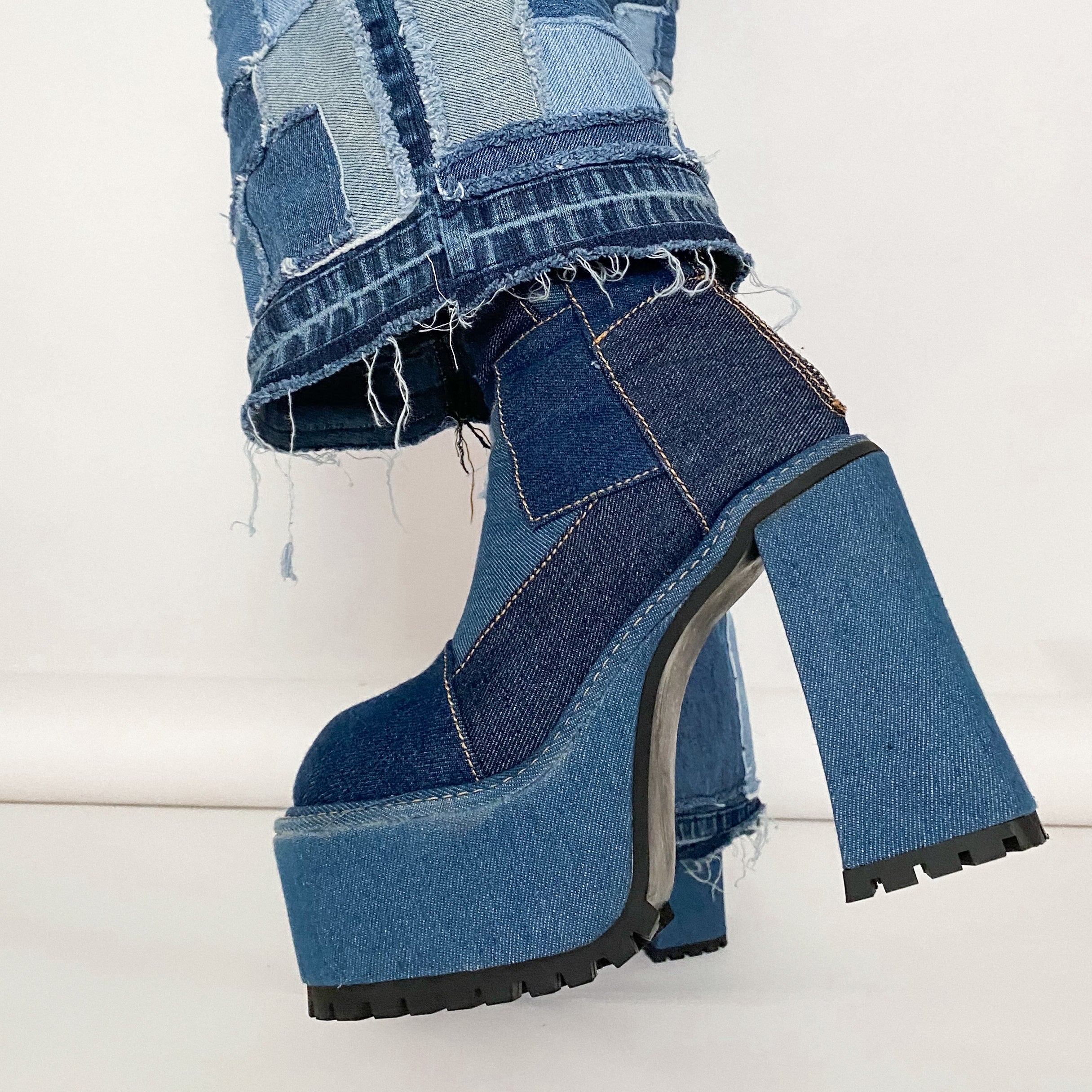 Dolls Kill x Bratz Glitter Denim Platform Ankle Boots - Blue
