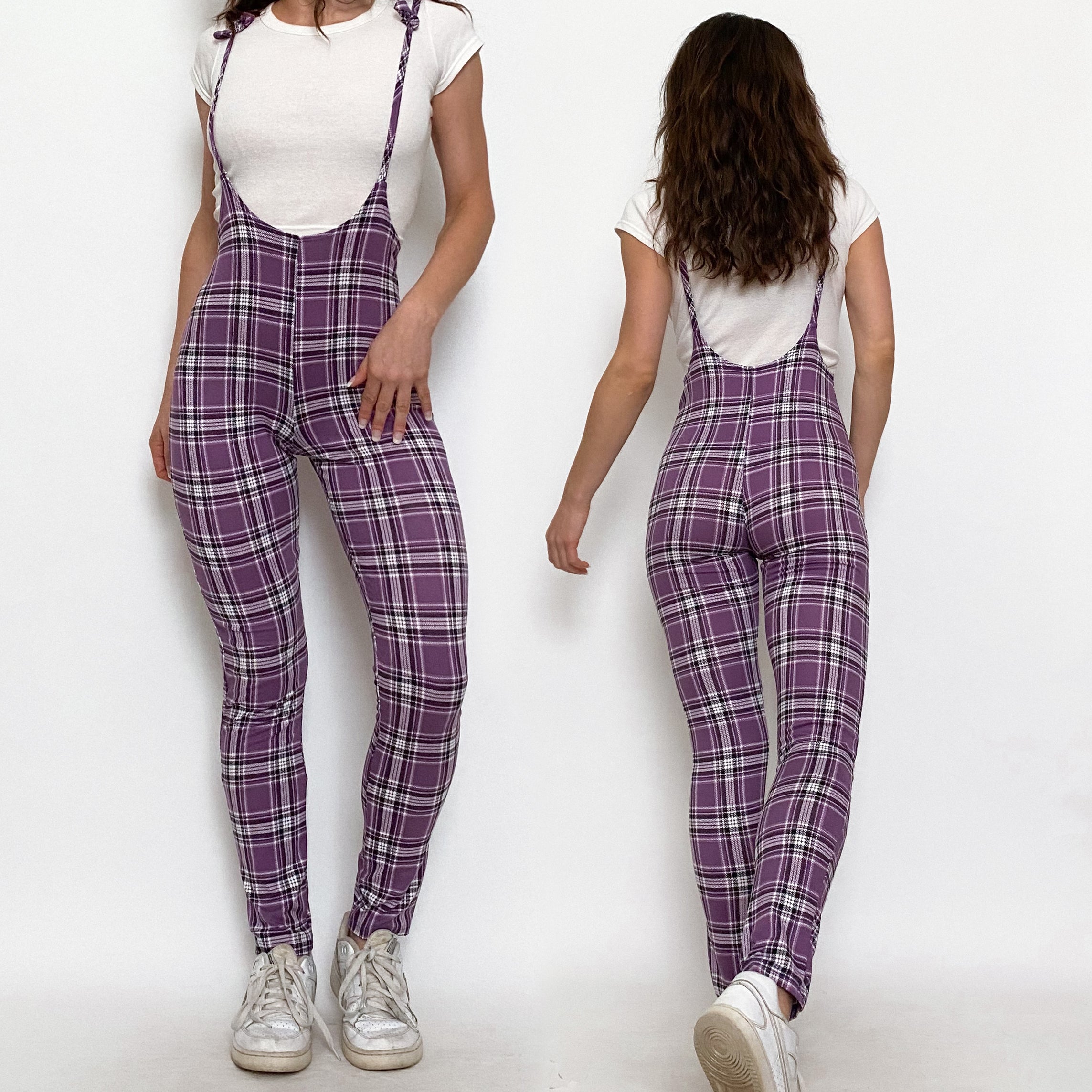 Purple Plaid Suspender Overalls