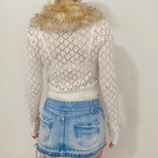 Y2K Cropped Faux Fur Cardigan
