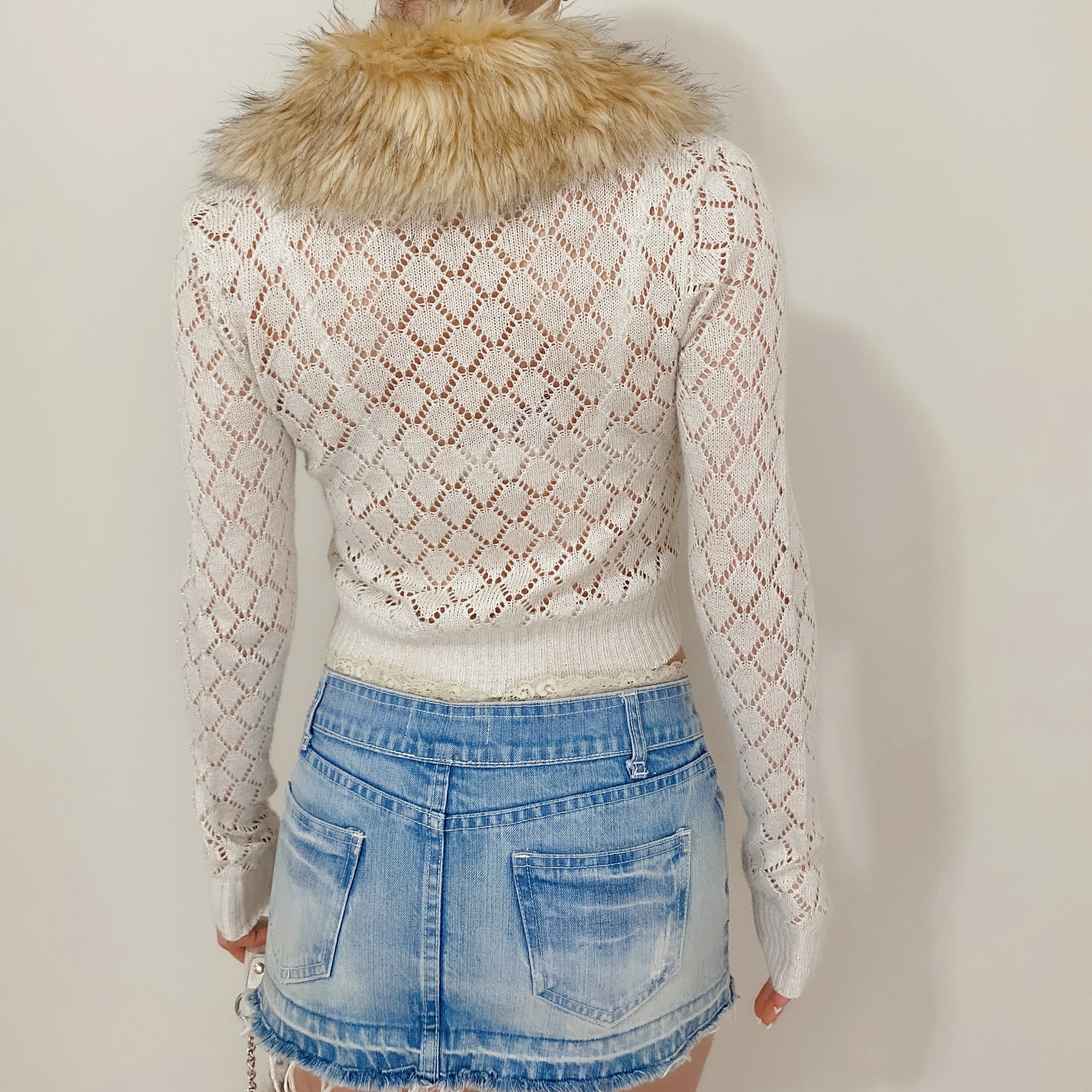 Y2K Cropped Faux Fur Cardigan