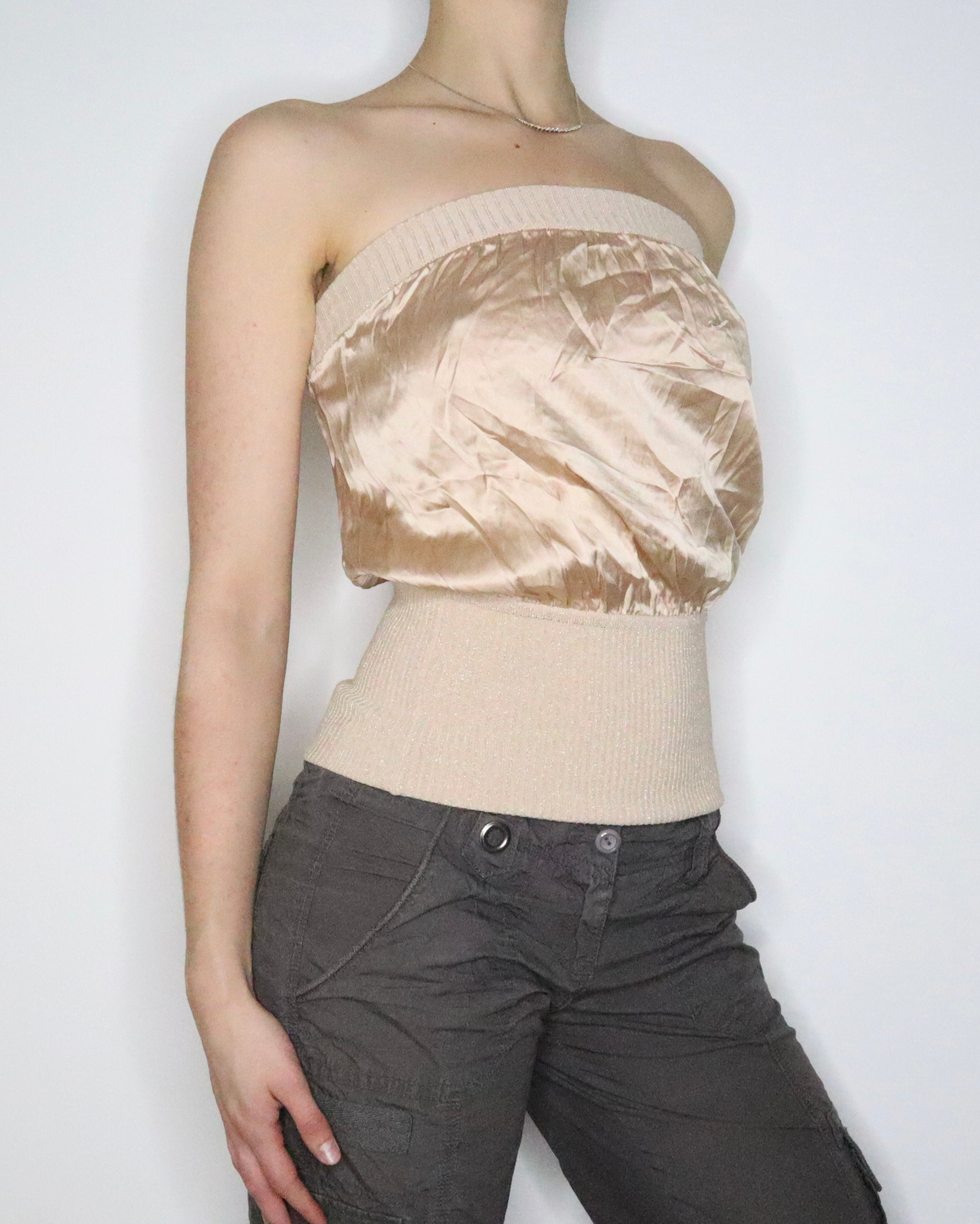 Bebe Gold Silk Tube Top (XS-S)