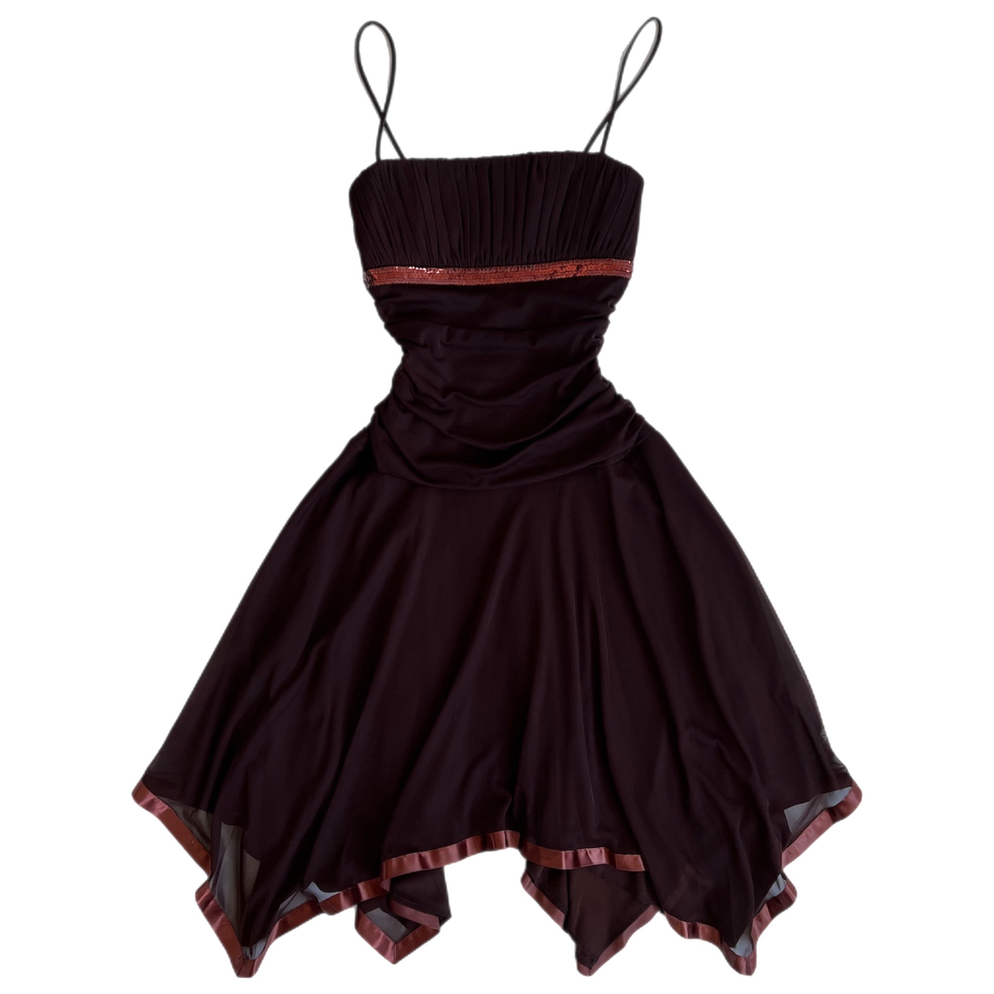 00s brown cinched midi dress