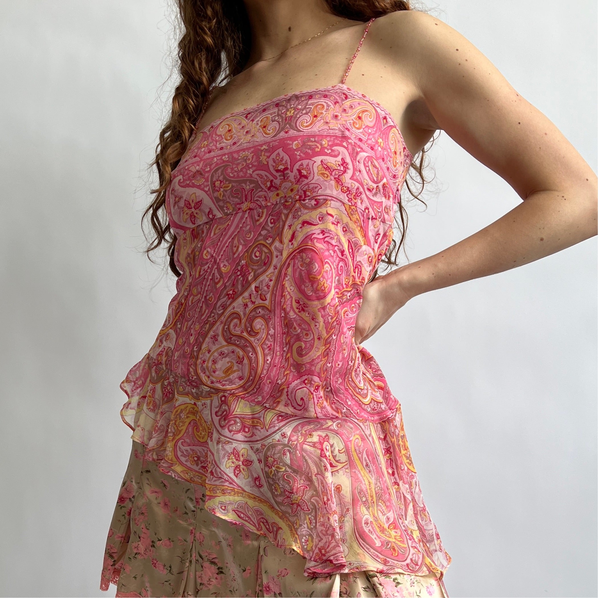 00s silk pink asymmetrical cami (L)