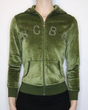 Green Velour Zip Up Hoodie (S-M)