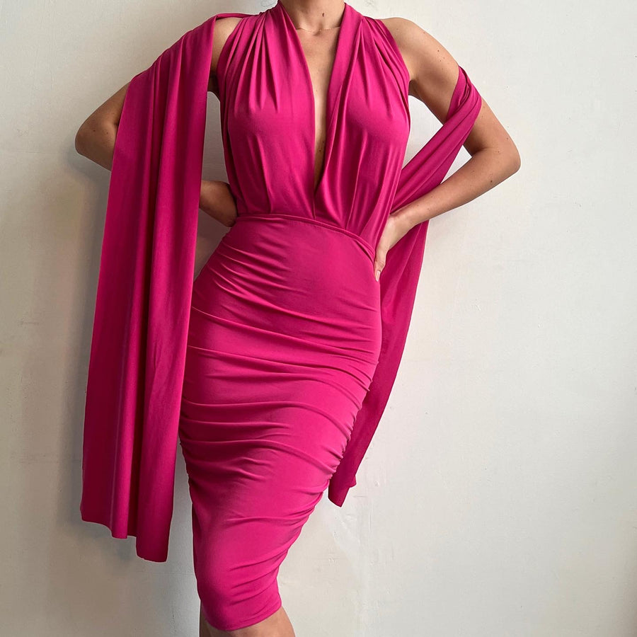 💗 Fuschia halter dress with x-long straps