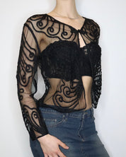 Black Beaded Mesh Top (Medium)