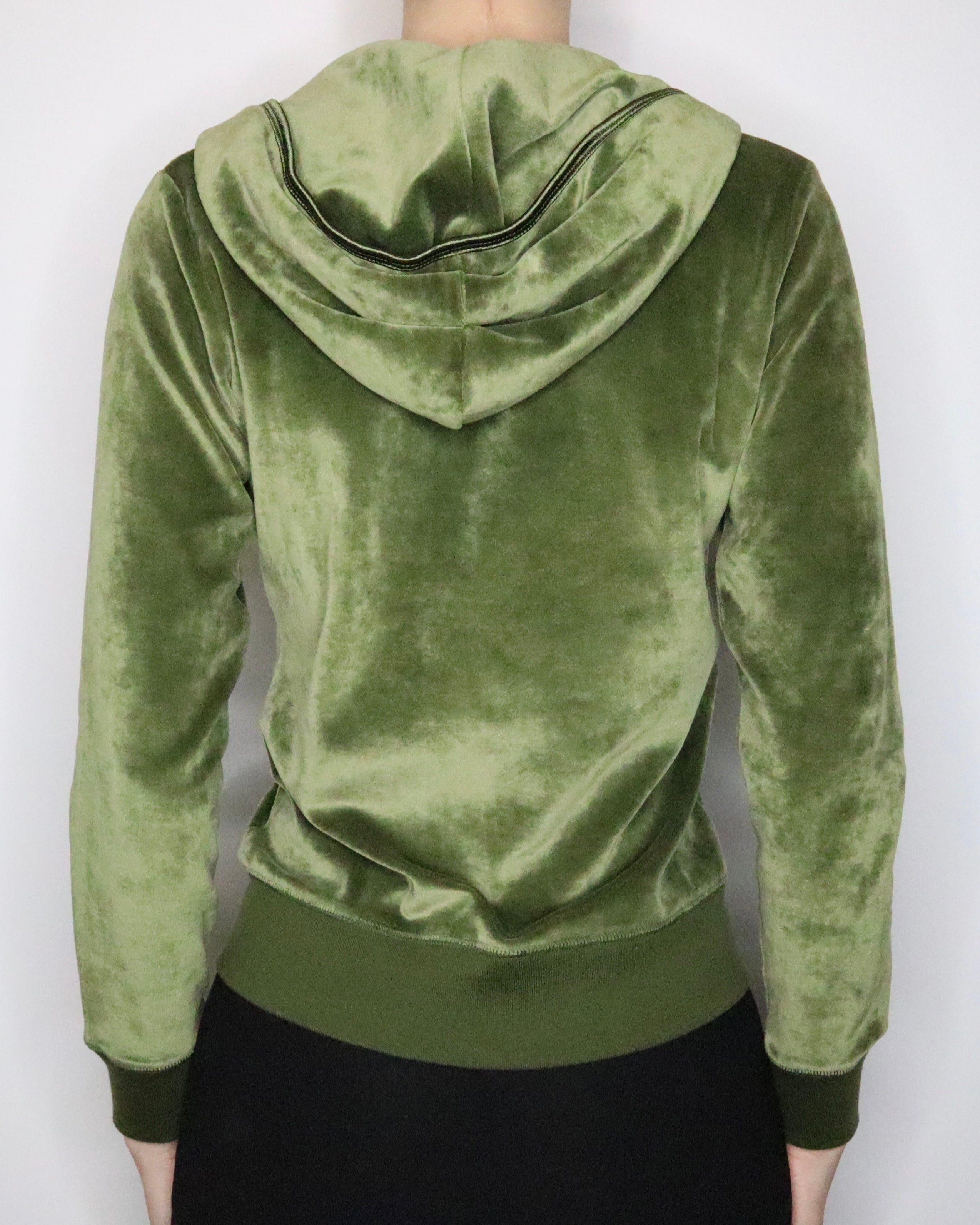 Green Velour Zip Up Hoodie (S-M)
