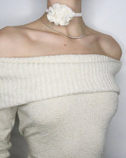 White Crochet Flower Choker