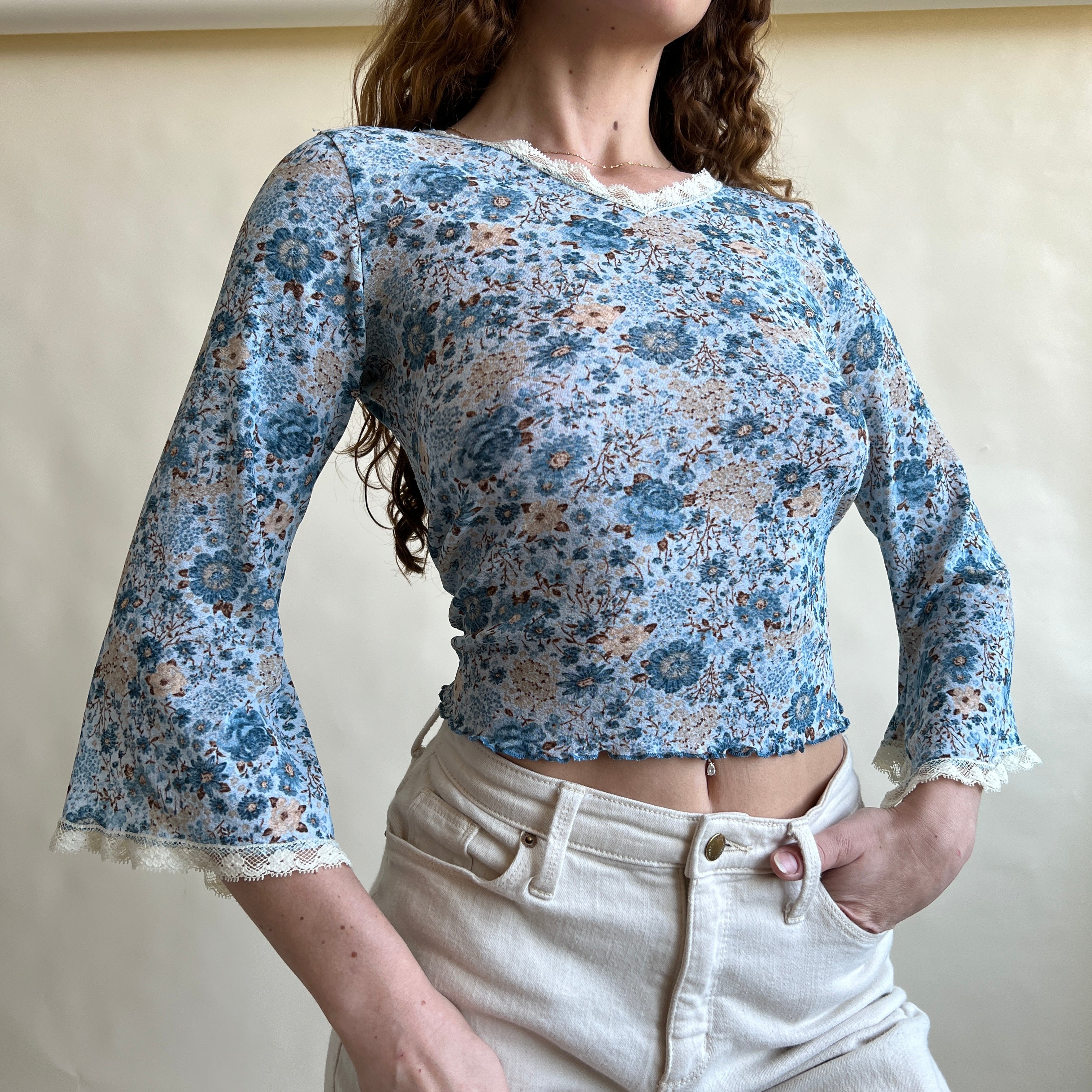 00s blue floral top