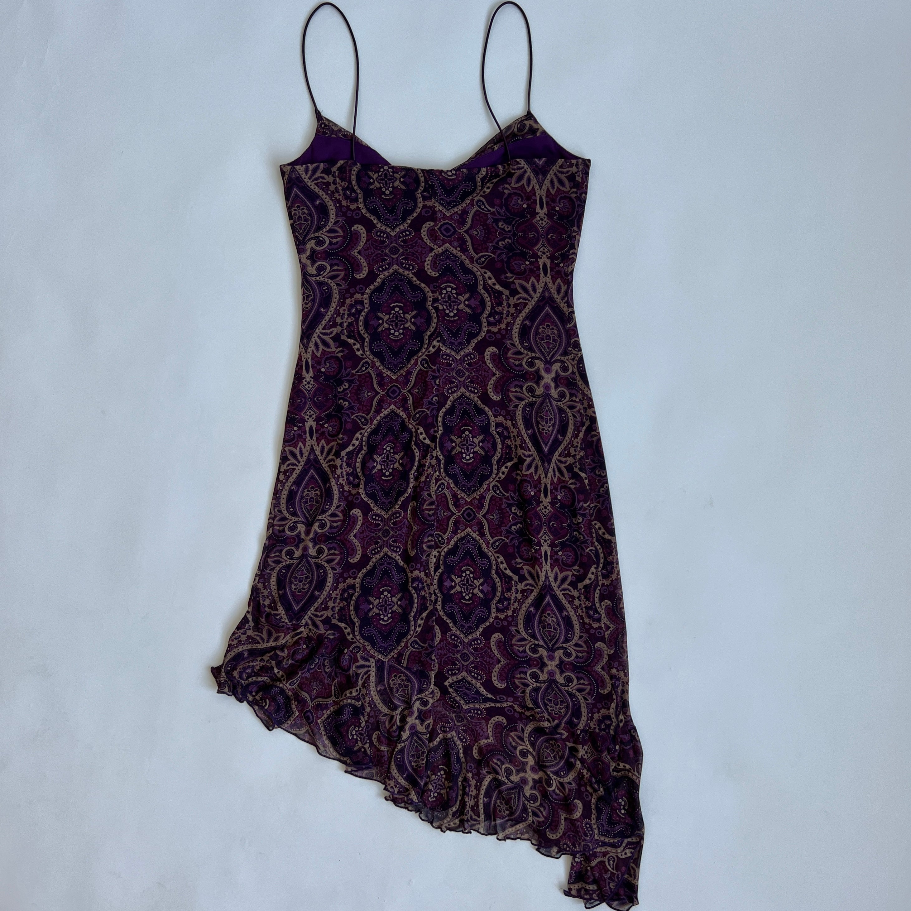 90s plum paisley midi dress