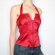 Red Silk Halter Top (Medium)
