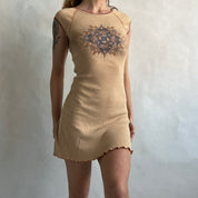 00s beige print mini dress