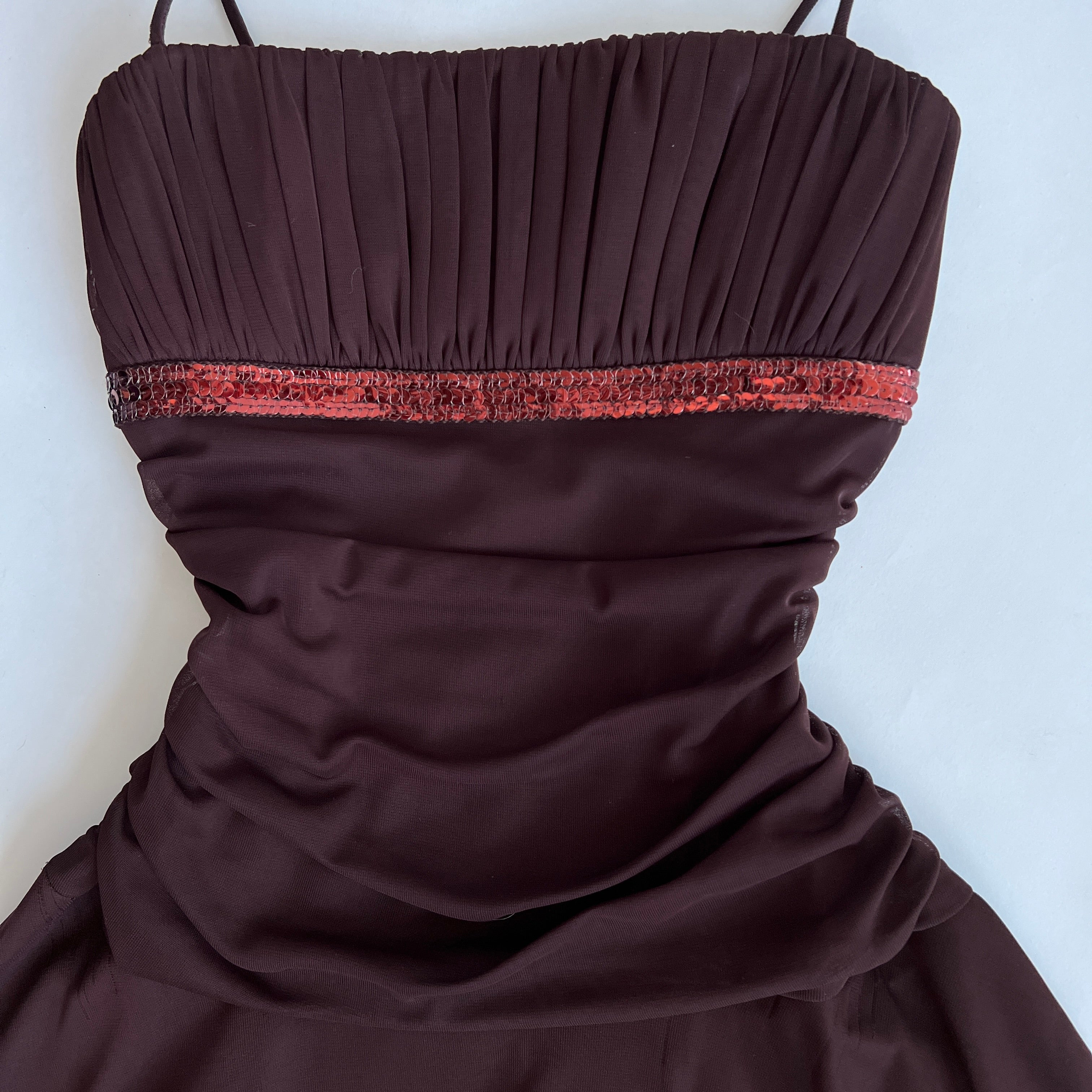 00s brown cinched midi dress