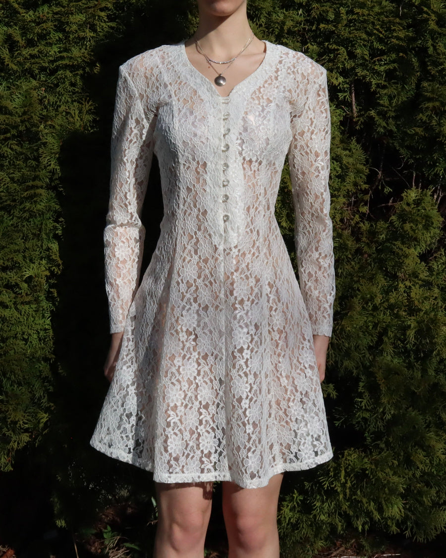 Sheer White Lace Dress (M-L)