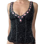 00s silk black beaded tank