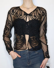 Black Beaded Mesh Top (Medium)