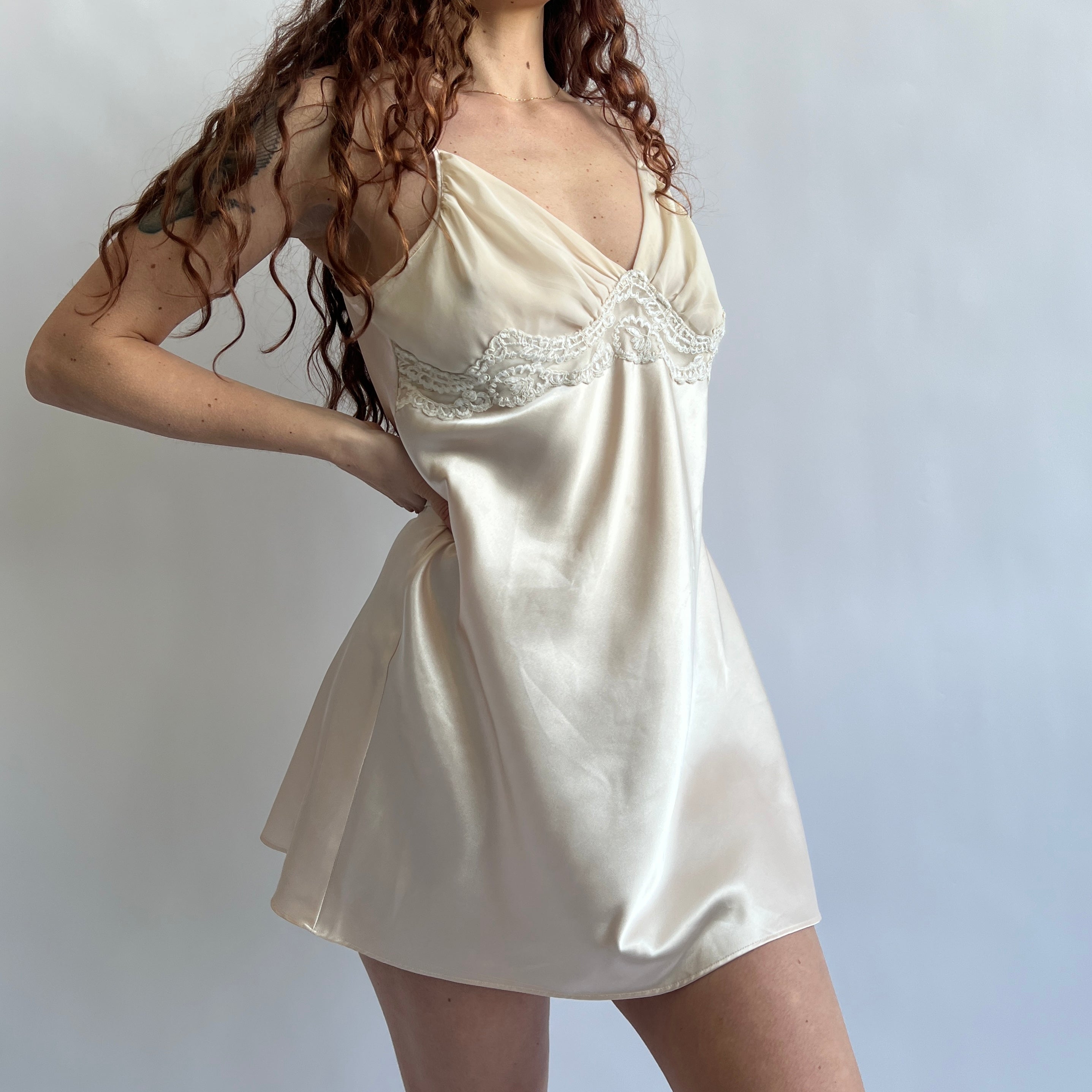 00s beige satin mini slip