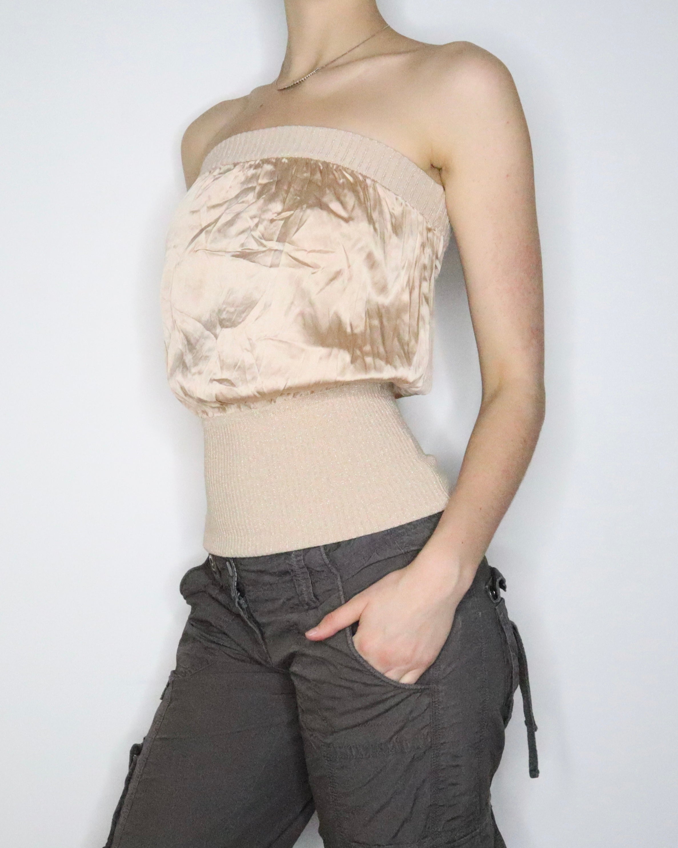 Bebe Gold Silk Tube Top (XS-S)