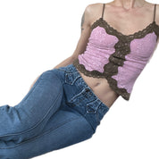 00s pink & brown lace cami