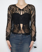 Black Beaded Mesh Top (Medium)