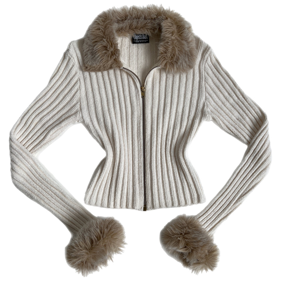 Y2K zip sweater faux fur trim