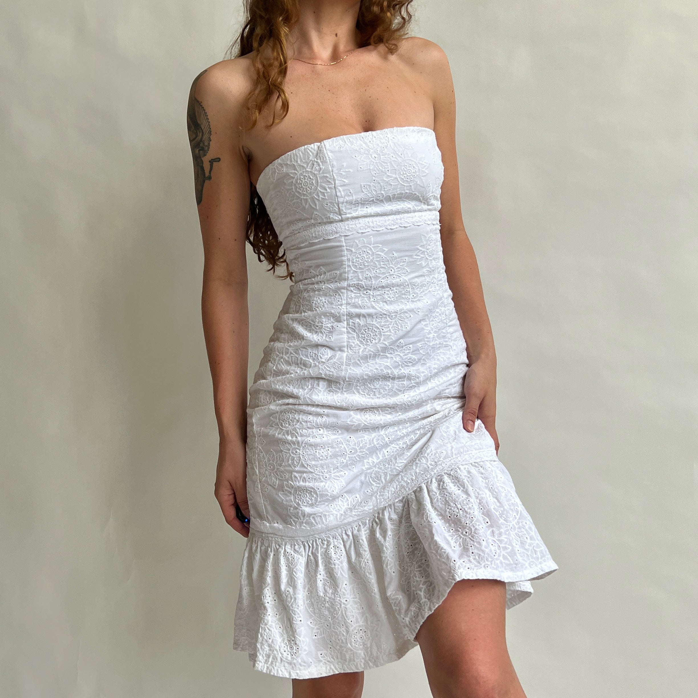 00s white eyelet midi dress