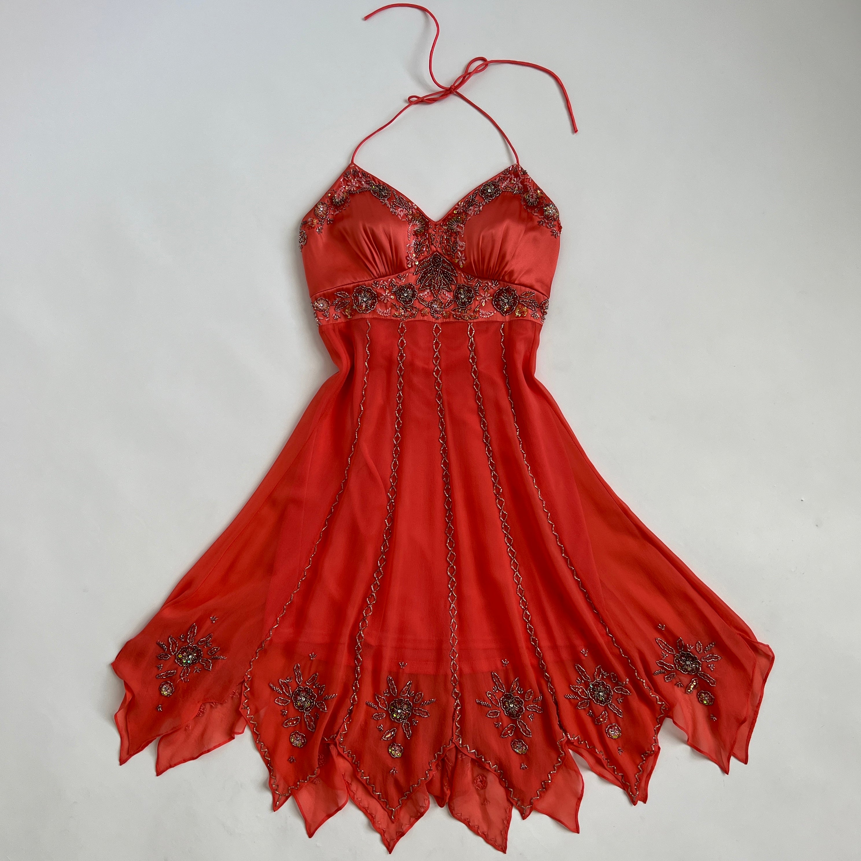 Beaded silk peach fairy dress