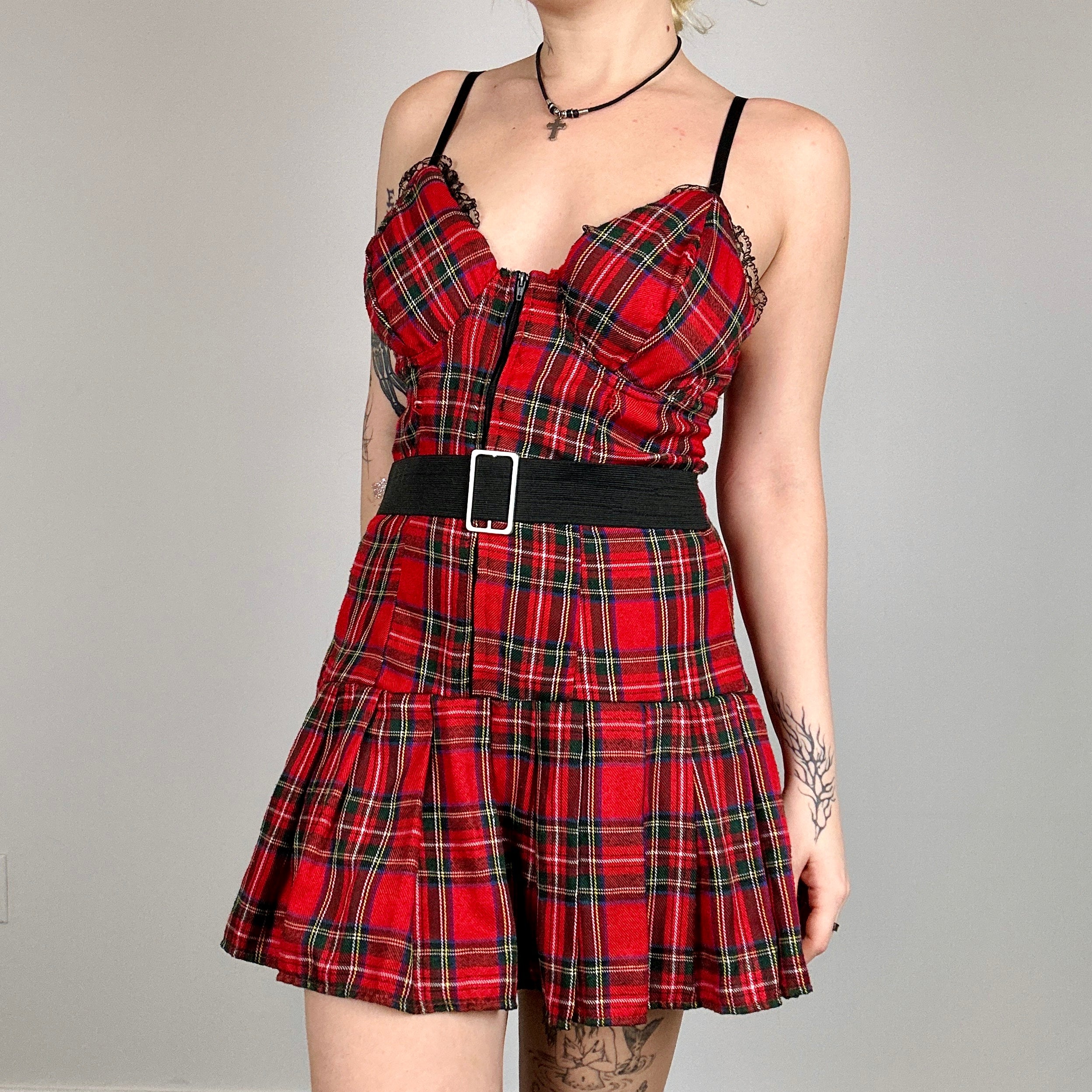 chinese dress ladies Plaid Lace-Up Mini Dress – Holy Thrift