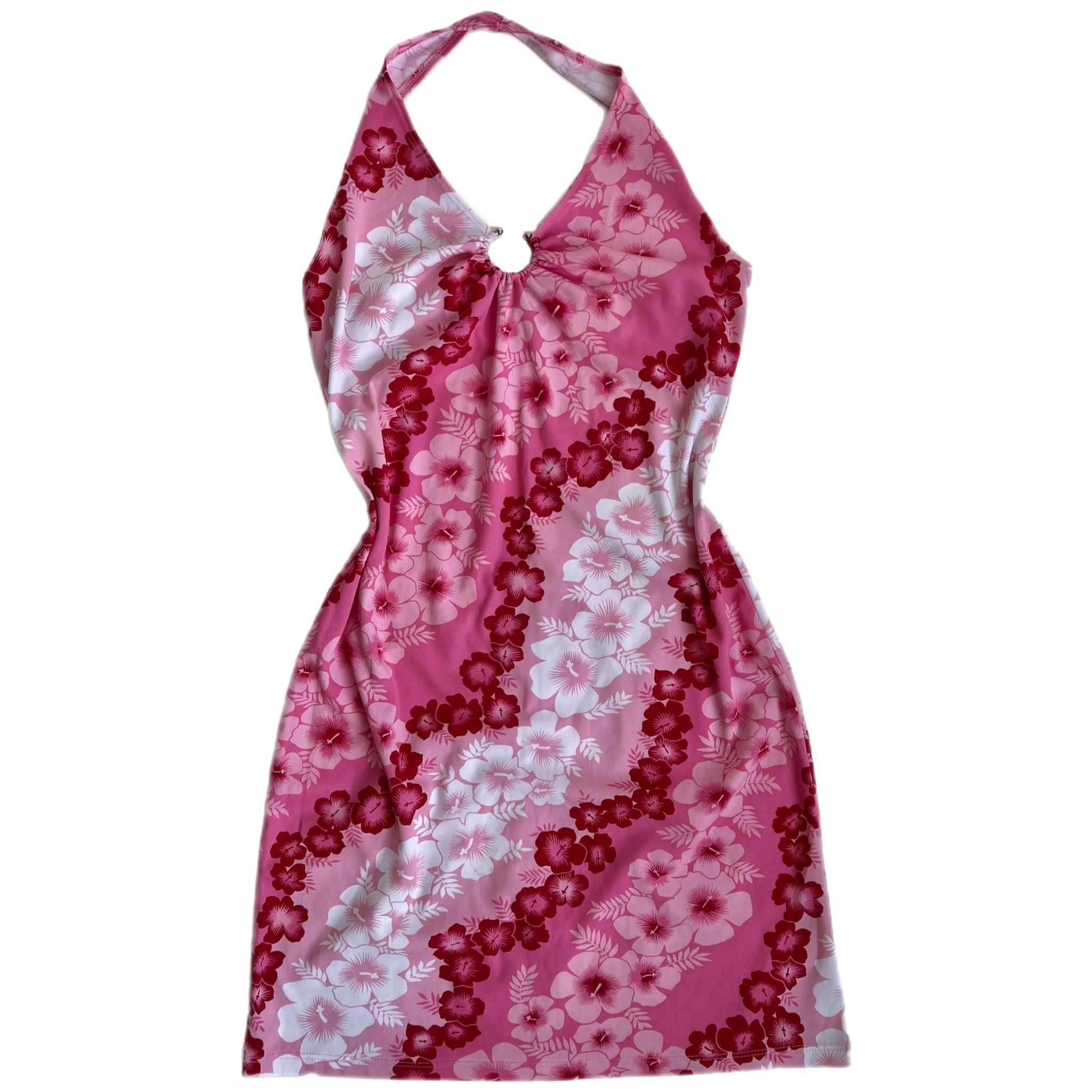 00s pink tropical halter dress