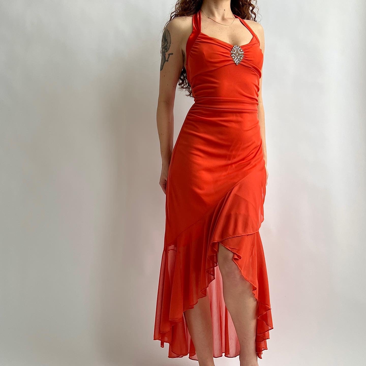 Y2K orange halter maxi dress (L) Y2K orange halter maxi dress (L)