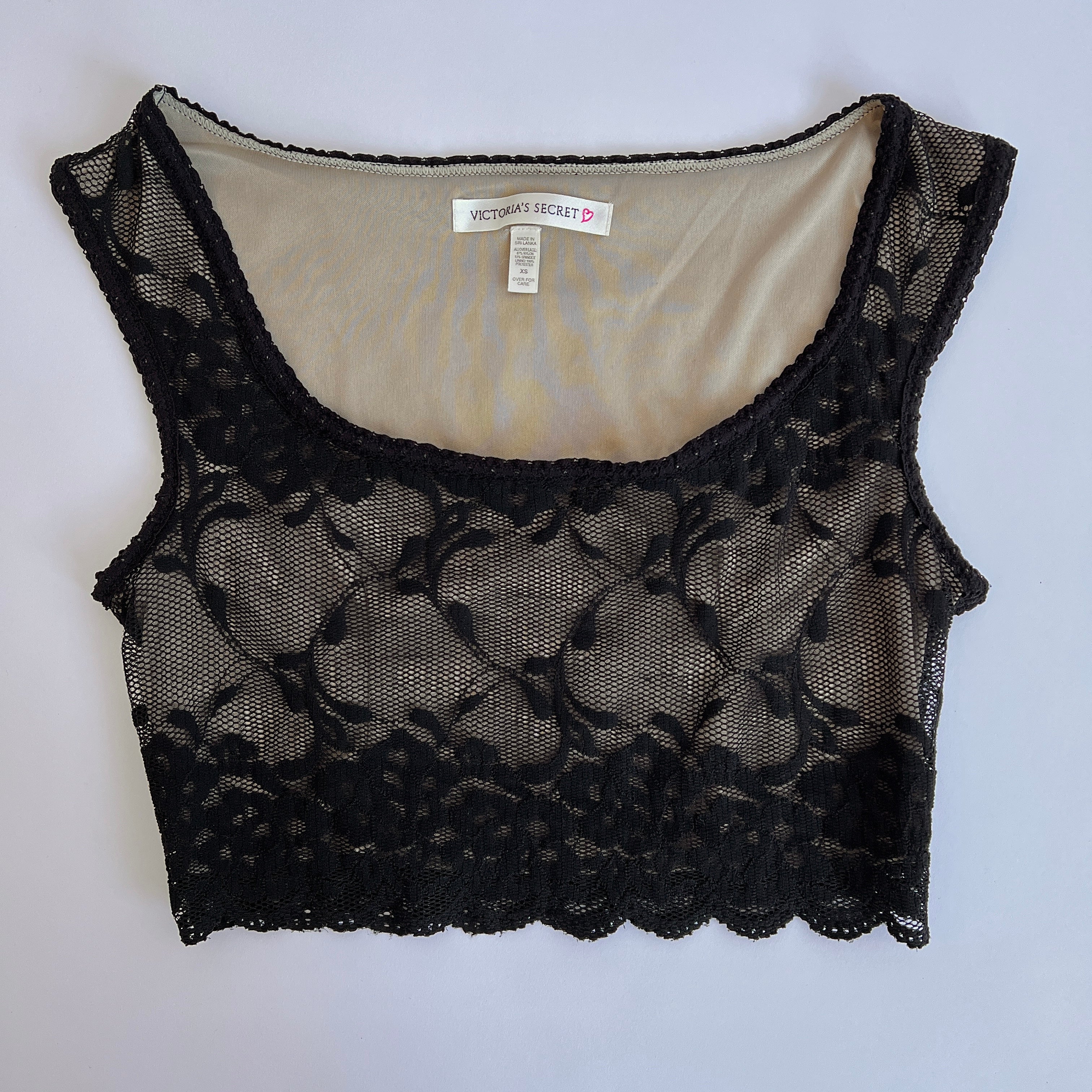 00s Black lace crop top (XS/S)
