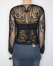 Black Beaded Mesh Top (Medium)