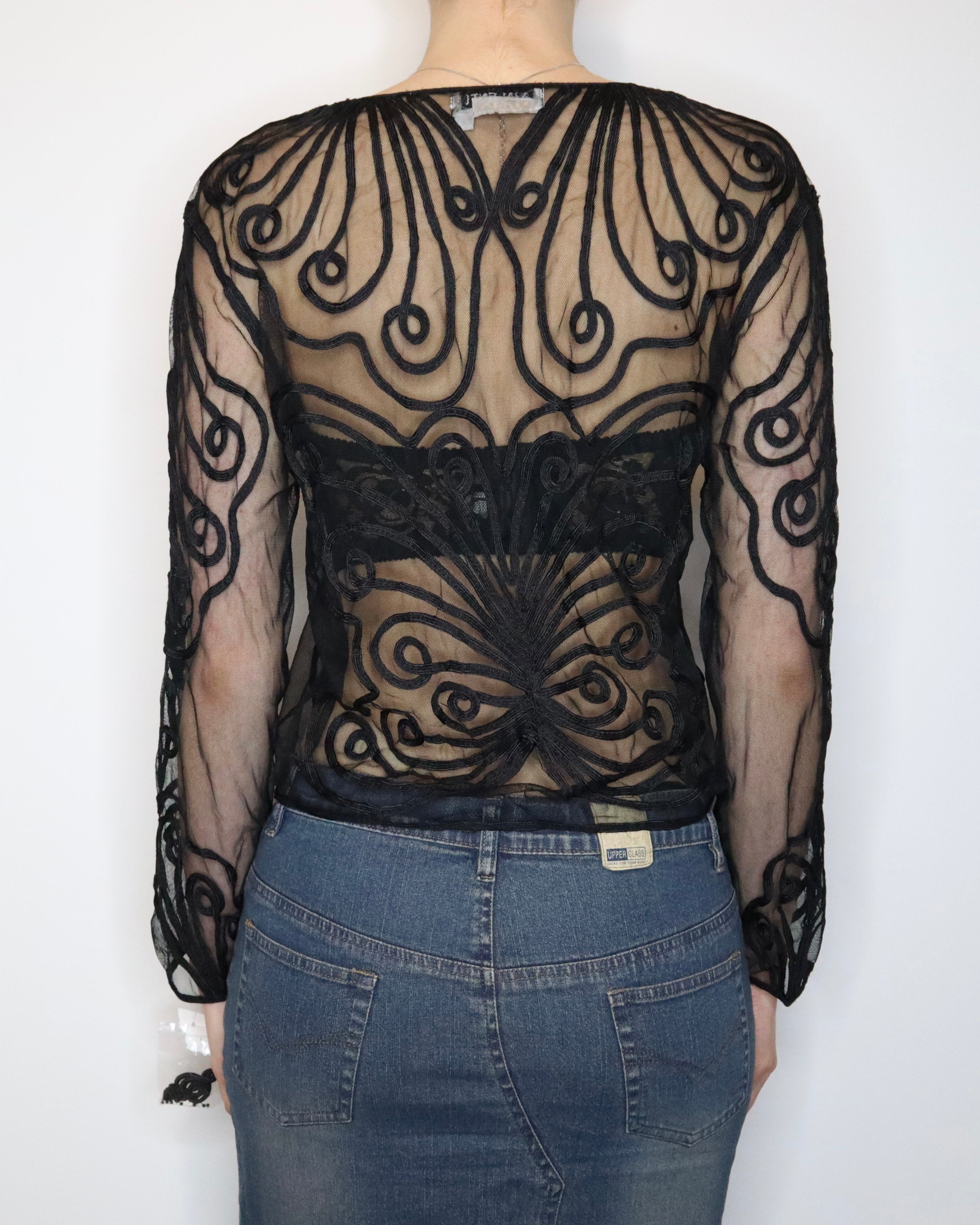 Black Beaded Mesh Top (Medium)