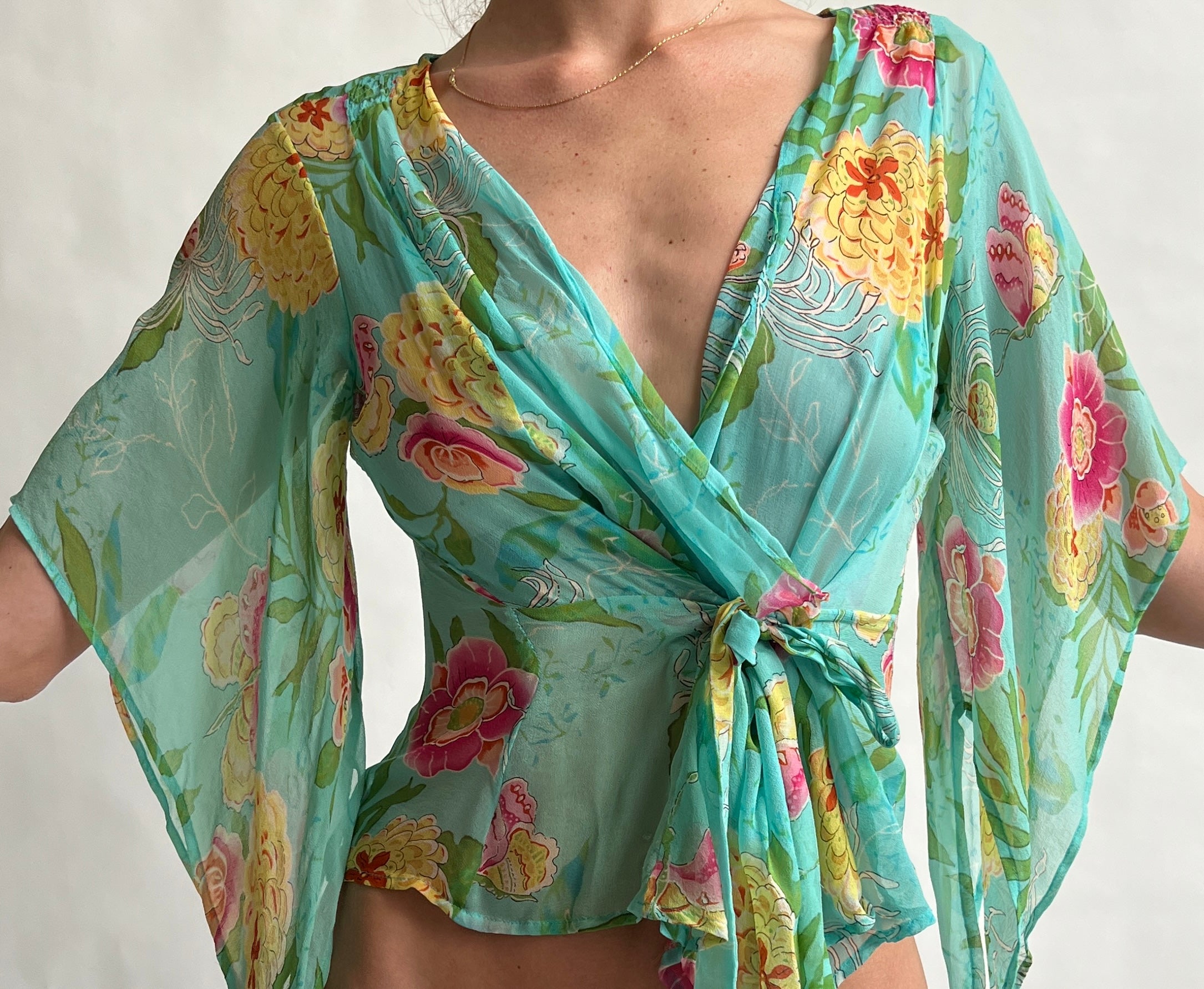 00s sheer silk wrap top