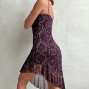 90s plum paisley midi dress