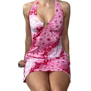 00s pink tropical halter dress