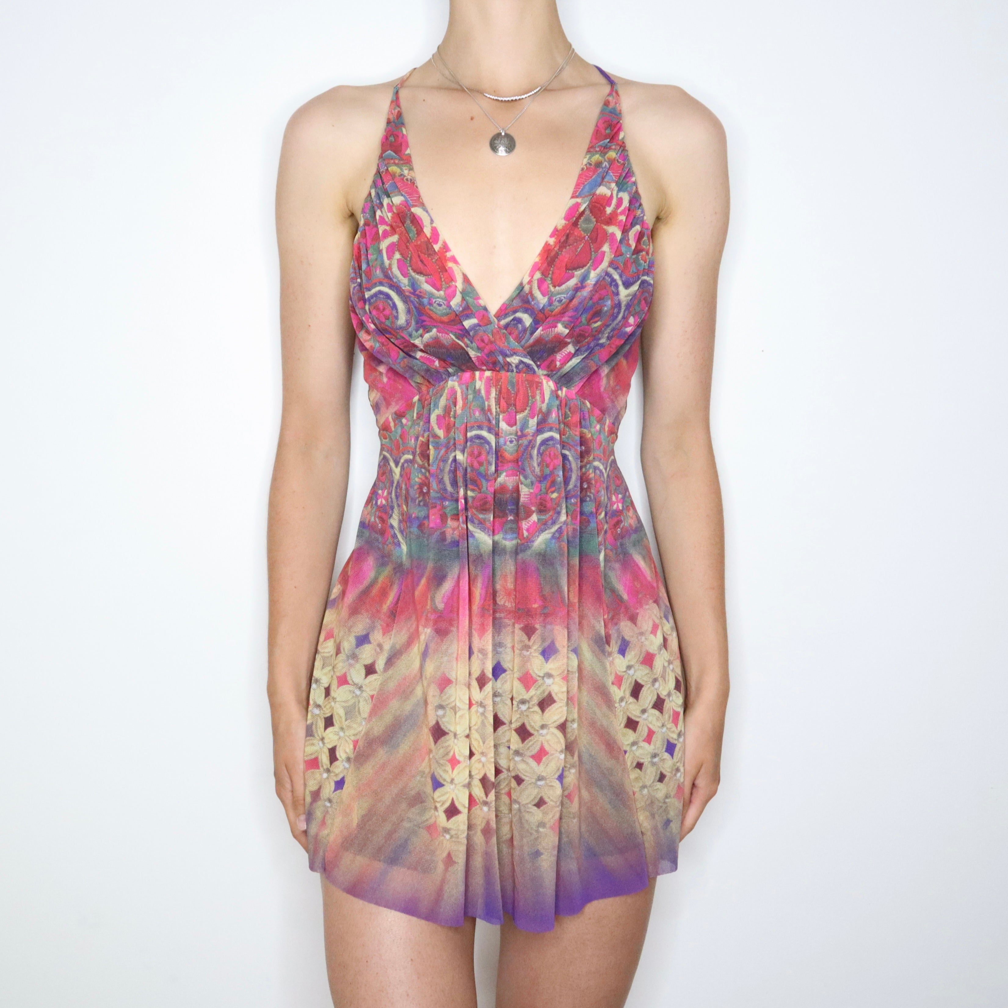 90s VIVIENNE TAM Graphic Mesh Dress (S)