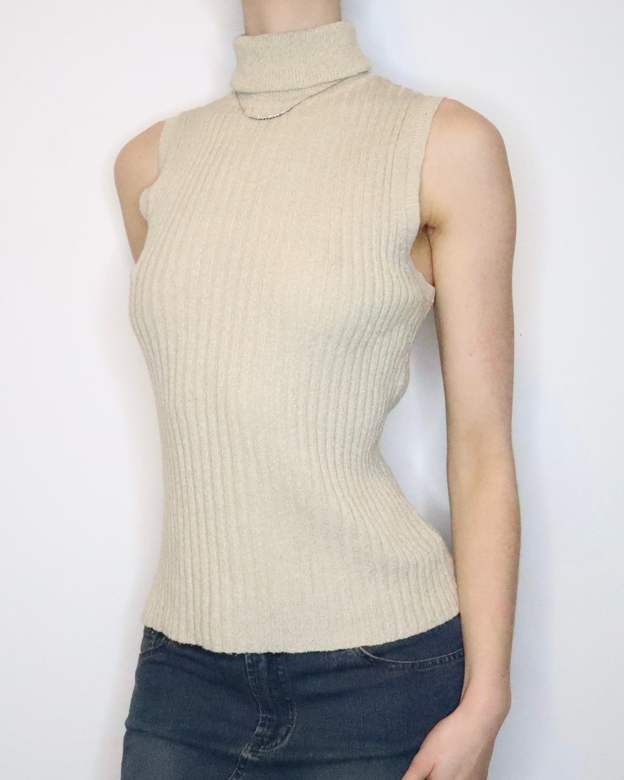 Beige Sleeveless Turtleneck (M-L)