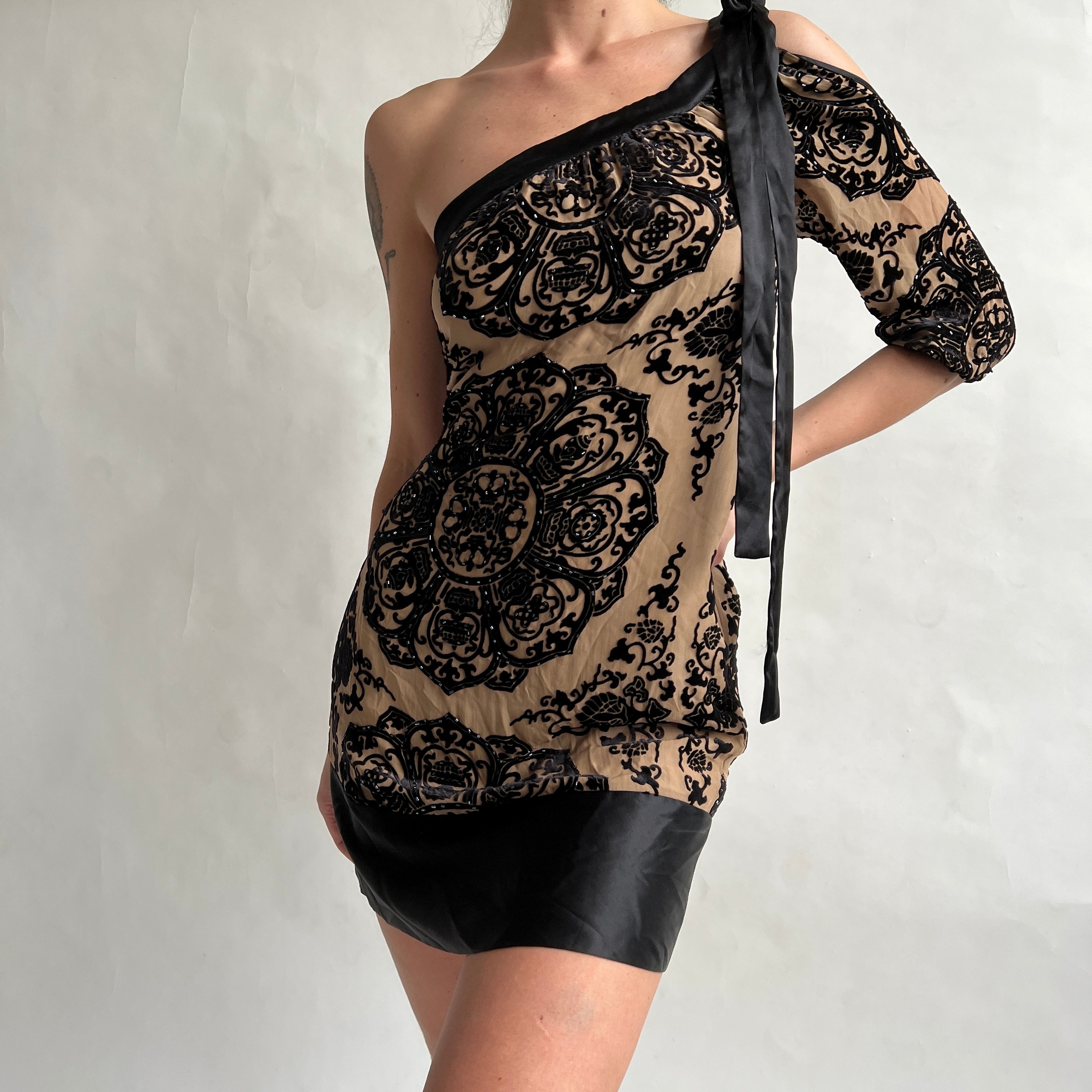 00s velvet one shoulder mini