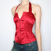 Red Silk Halter Top (Medium)