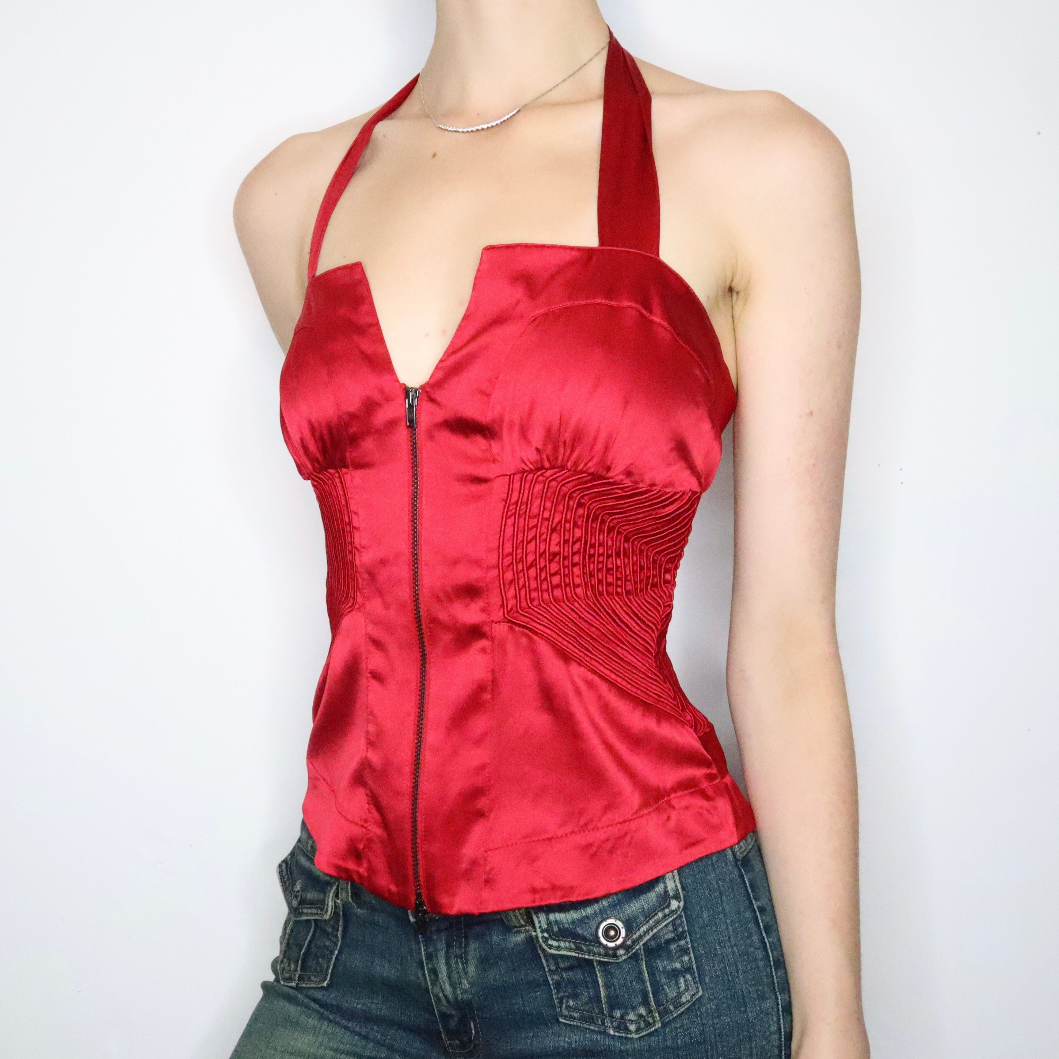 Red Silk Halter Top (Medium)