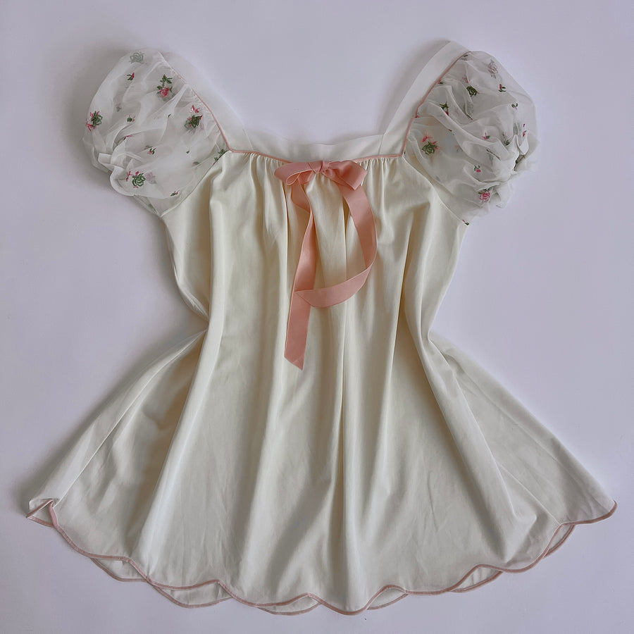 80s floral puff sleeve blouse (L)
