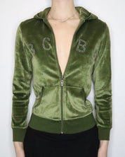 Green Velour Zip Up Hoodie (S-M)