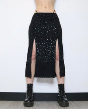Black Sequin Maxi Skirt (Medium)