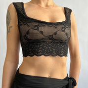 00s Black lace crop top (XS/S)
