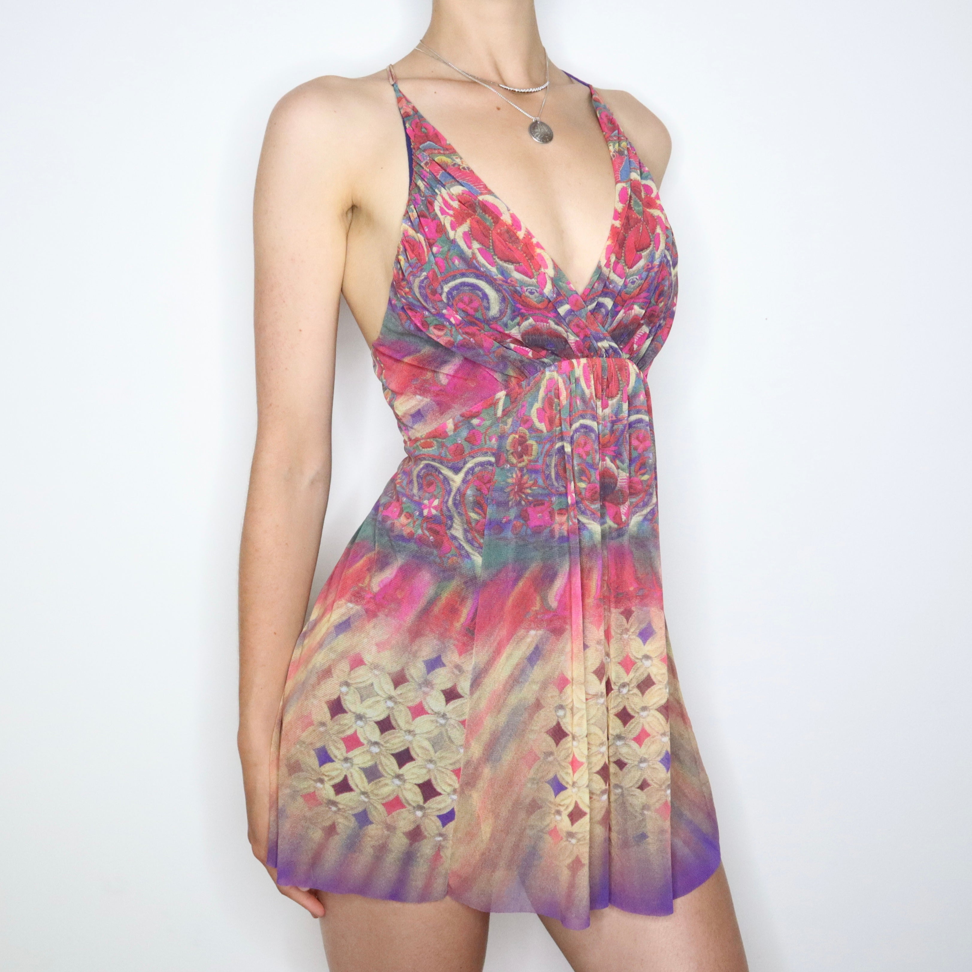 90s VIVIENNE TAM Graphic Mesh Dress (S)