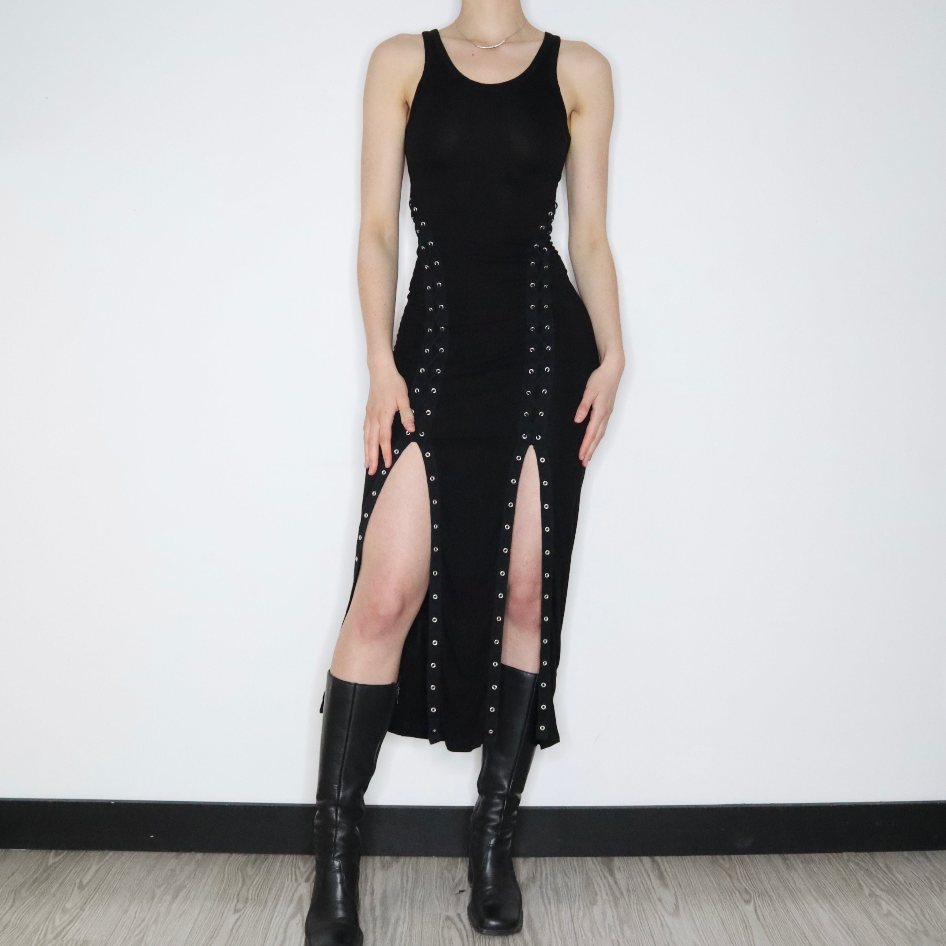 All Saints Black Corset Maxi Dress (Small)