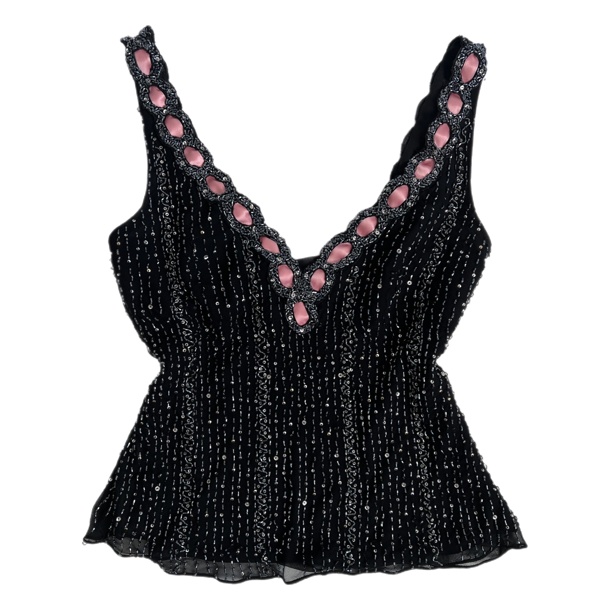 00s silk black beaded tank
