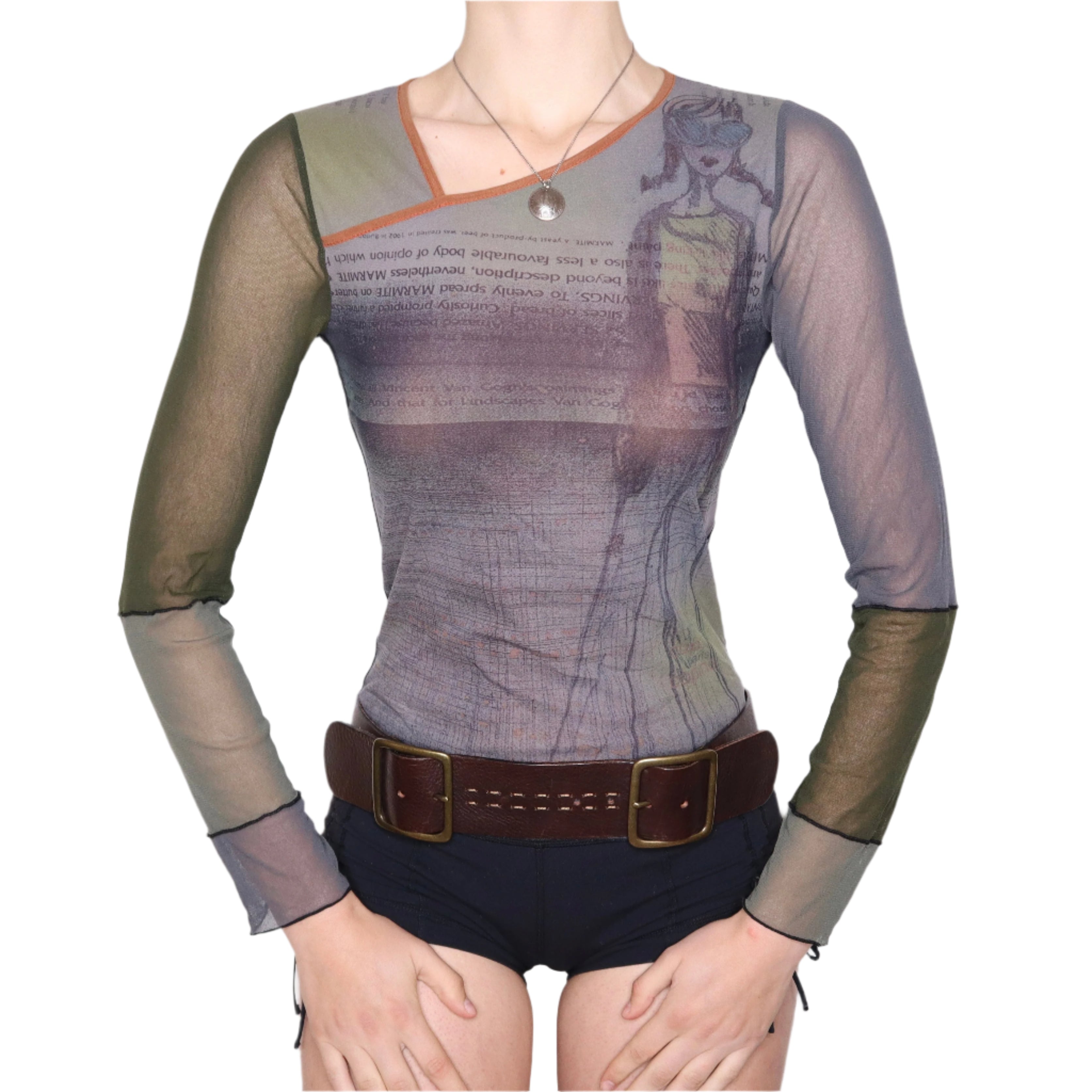 Y2K COP COPINE Graphic Mesh Long Sleeve Top (S/M)
