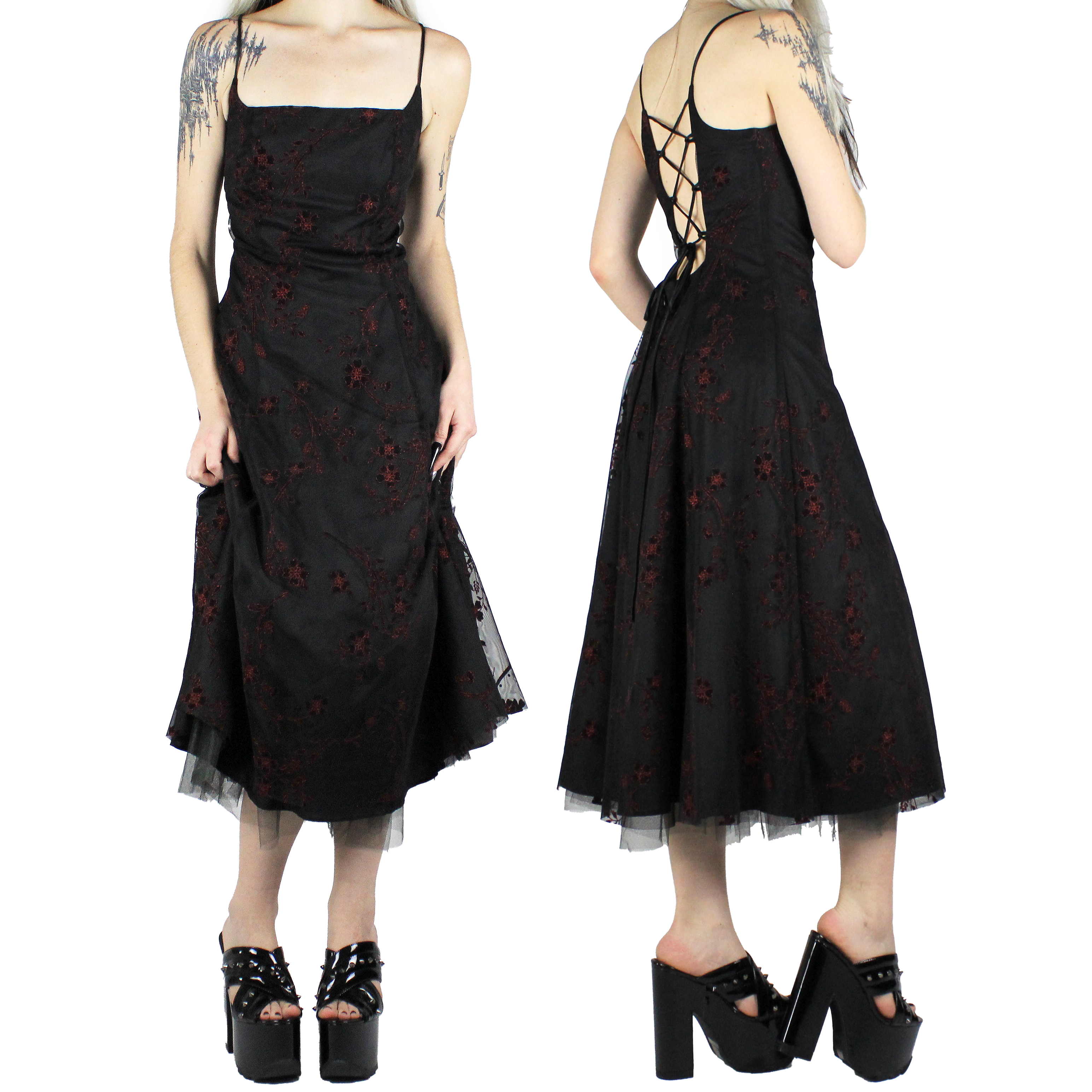 90s Lace Up Black/Red Gown (XS/S)